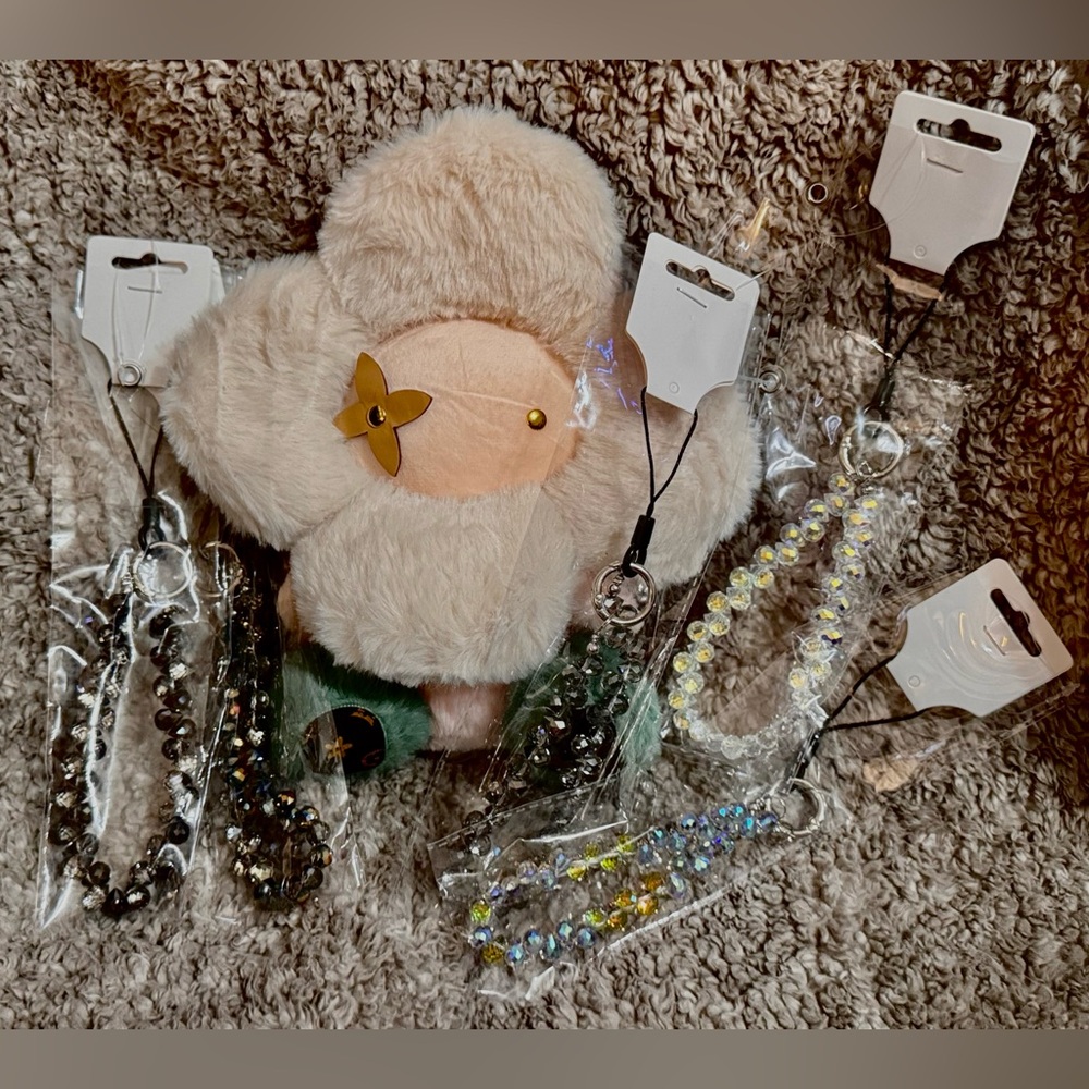 Crystal Beaded Phone Charm Lanyard with 3 attachments, 5 color choices-Pick One!